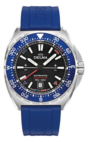 Hodinky Delma Oceanmaster Automatic s modrou lunetou a pryžovým řemínkem