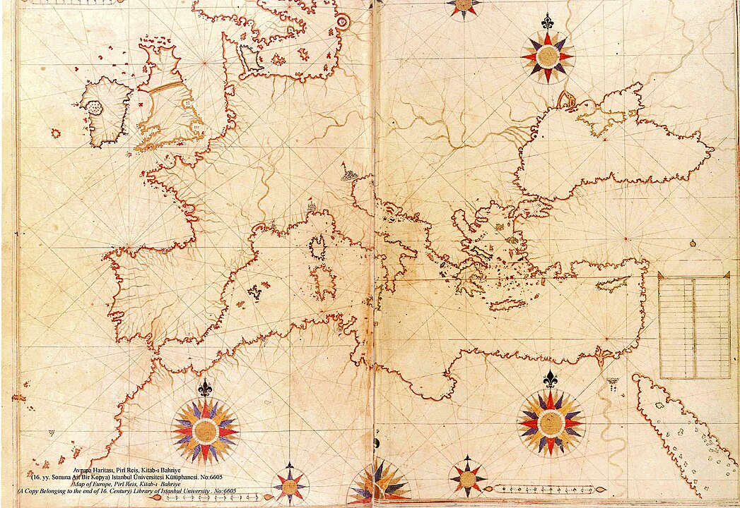 Mapa Evropy a Středozemního moře (Piri Reis, 1521 – 1525)