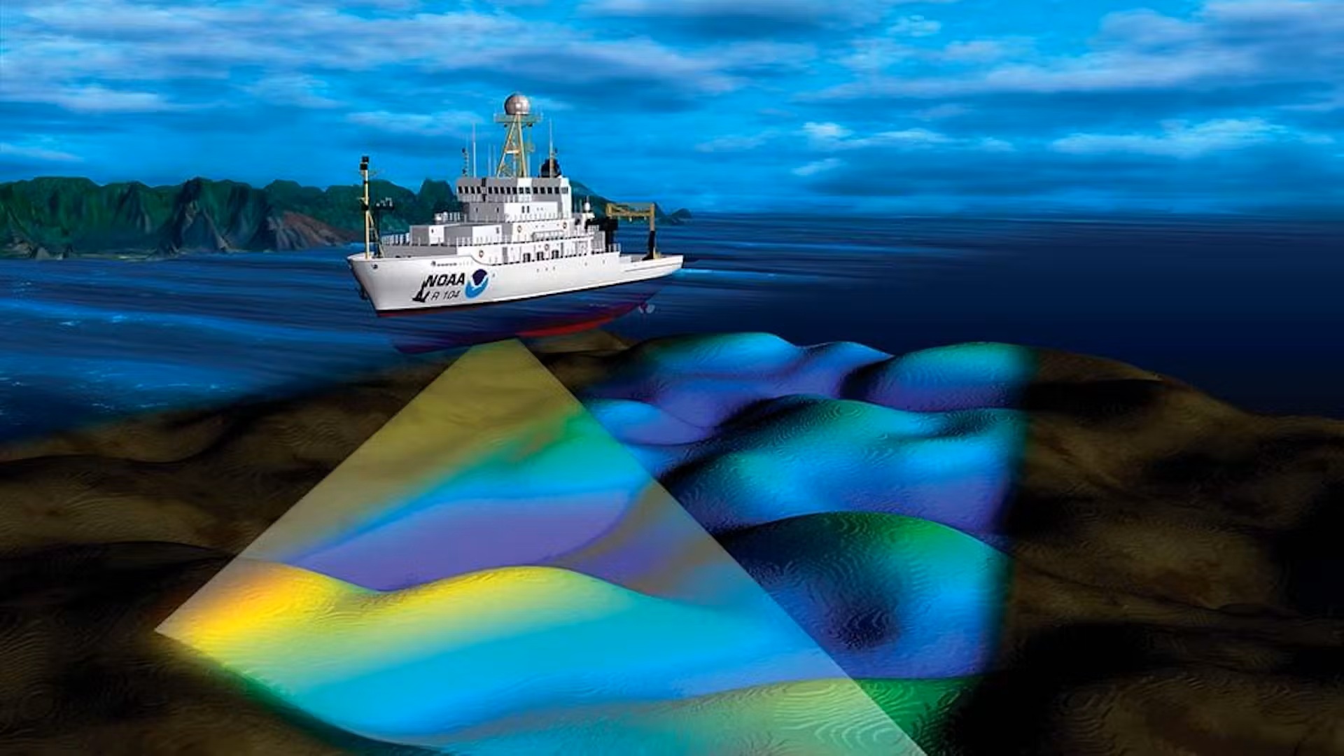 Mapování mořského dne pomocí sonaru (ilustrační obrázek, NOAA)