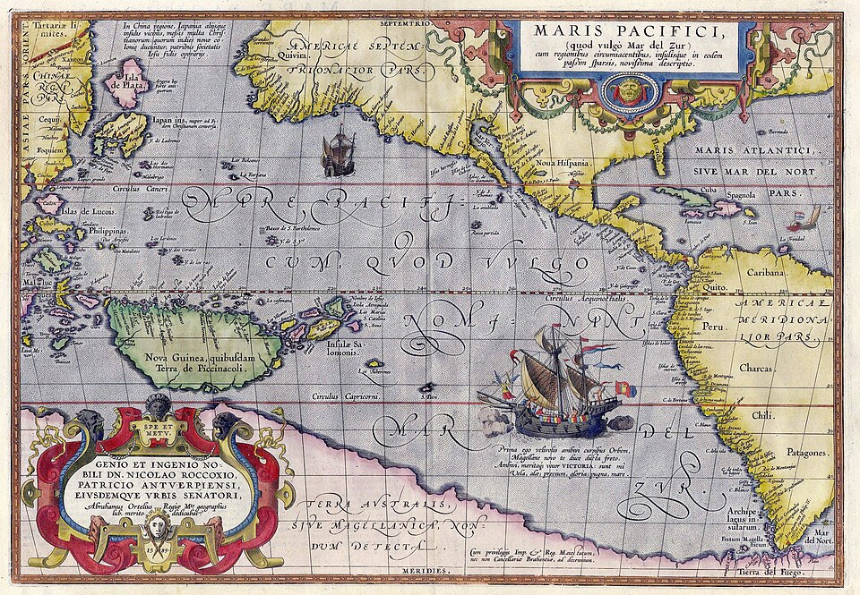 Atlas Theatrum Orbis Terarum, Descriptio Maris Pacifici (Abraham Ortelius, 1589) - oblast Pacifiku