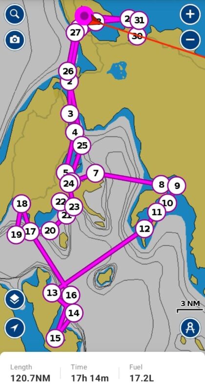 Mapa plavby v Řecku